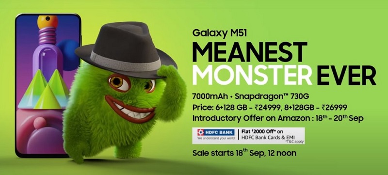 India Desire : Buy Samsung Galaxy M51 Rs 20999 Only From Amazon + Extra Rs 3000 Off With ICICI Credit cards]